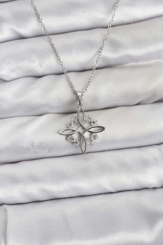 316L Çelik Zincir Gümüş Renk Sonsuzluk Model Zirkon Taşlı Kadın Kolye