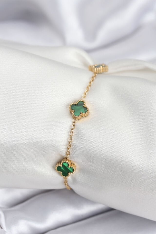 316L Çelik Gold Renk Yeşil Baby Boy Yonca Kadın Bileklik