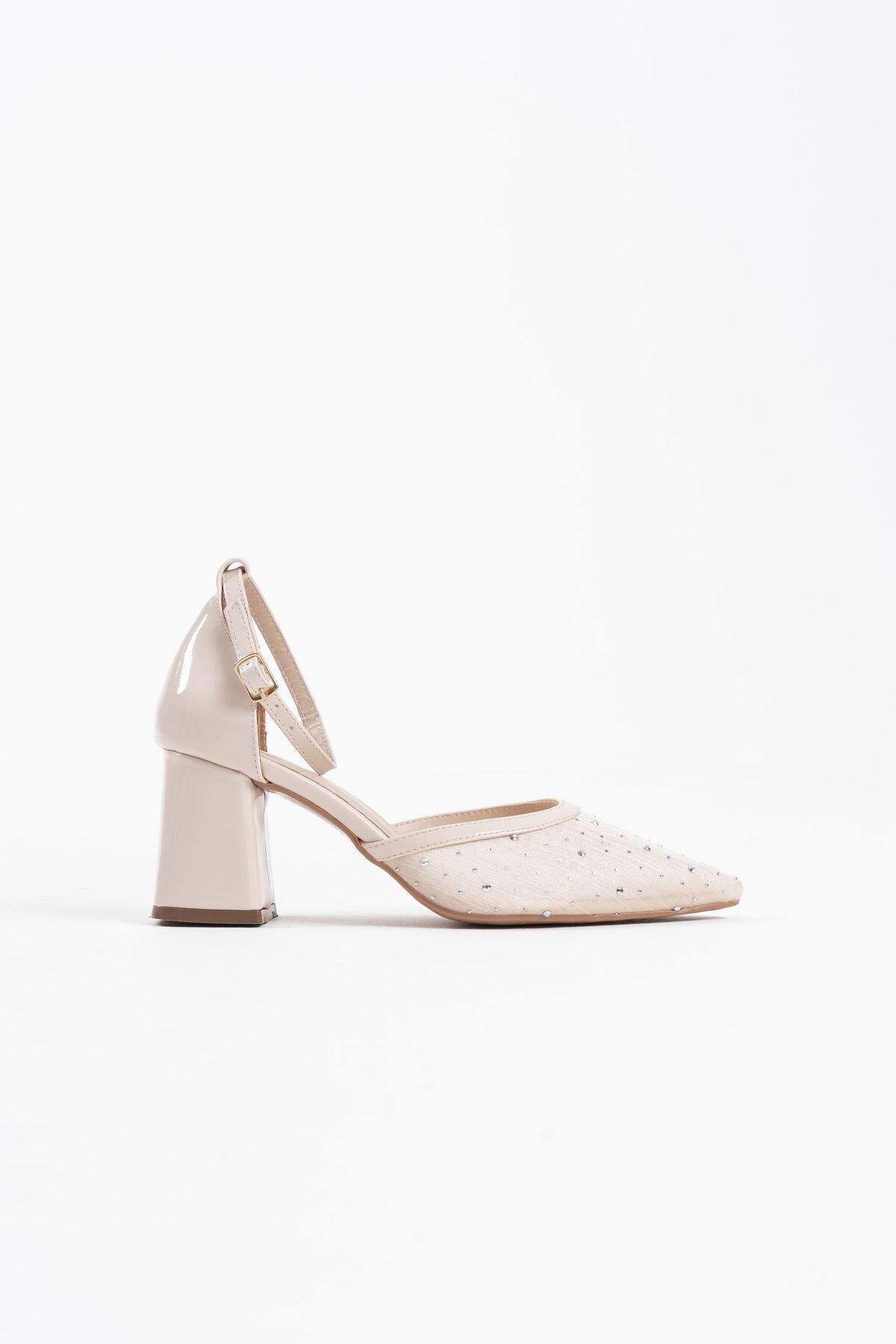 Tekstil Kumaş Taşlı Kadın Topuklu Ayakkabı TR08MS18B