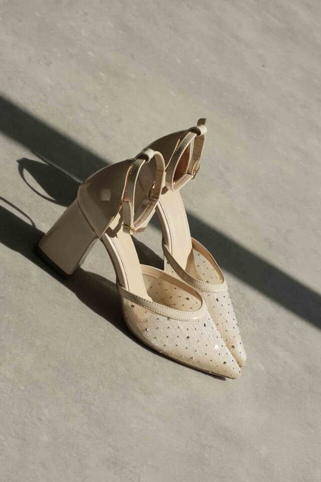 Tekstil Kumaş Taşlı Kadın Topuklu Ayakkabı TR08MS18B