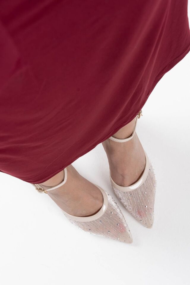 Tekstil Kumaş Taşlı Kadın Topuklu Ayakkabı TR08MS18B