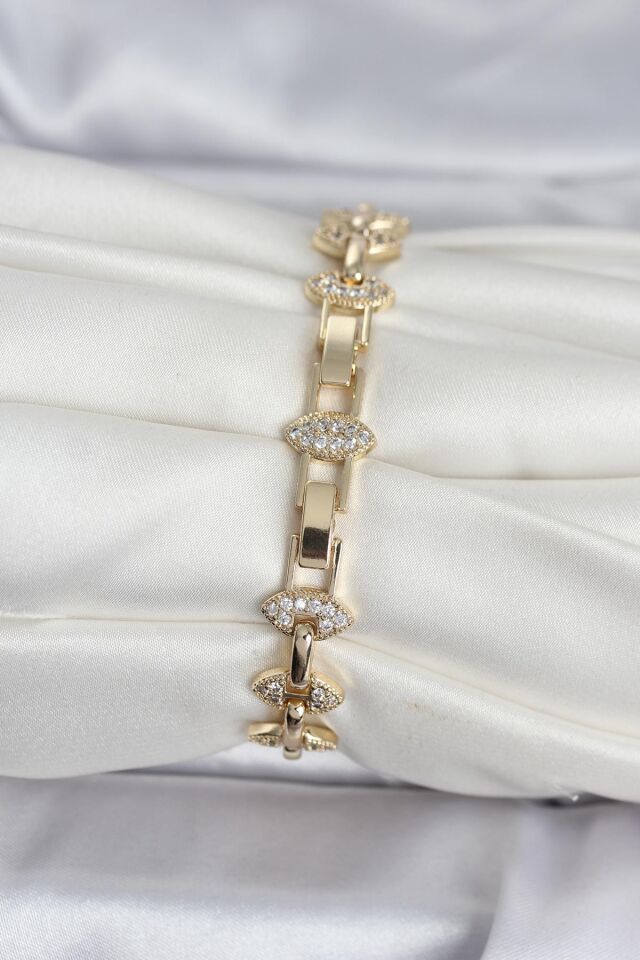 Pirinç Gold Renk Zirkon Taşlı Kadın Bileklik