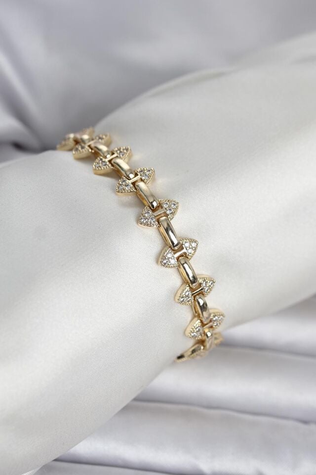 Pirinç Gold Renk Zirkon Taşlı Kadın Bileklik