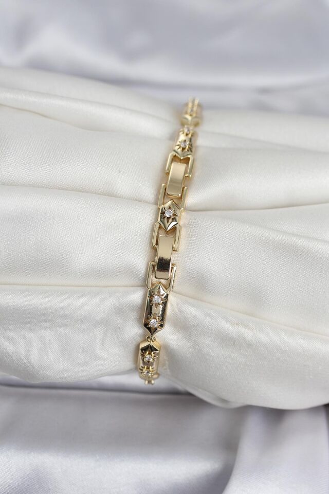 Pirinç Gold Renk Kutup Yıldızı İşleme Kadın Bileklik