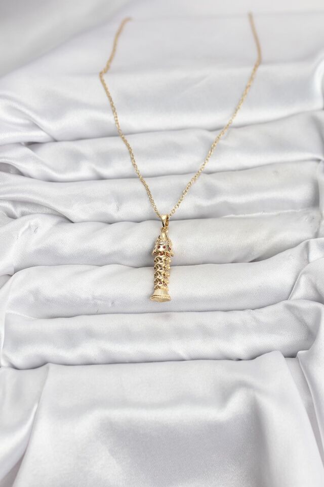 316L Çelik Zincir Gold Renk Balık Model Zirkon Taşlı Kadın Kolye