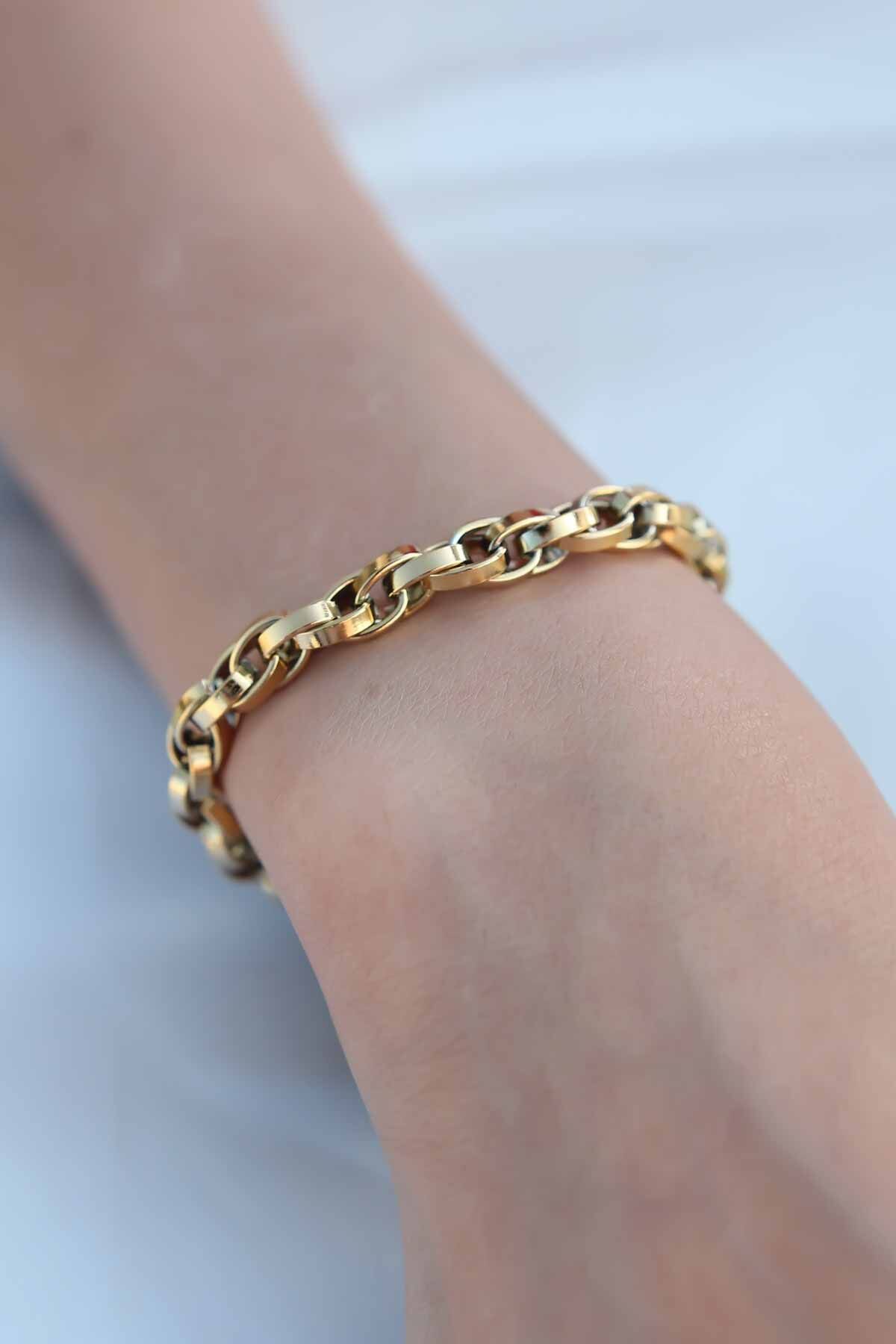 Gold Renk 316L Çelik Zincir Kadın Bileklik