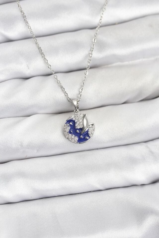 316L Çelik Zincir Gümüş Renk Gece Model Zirkon Taşlı Kadın Kolye