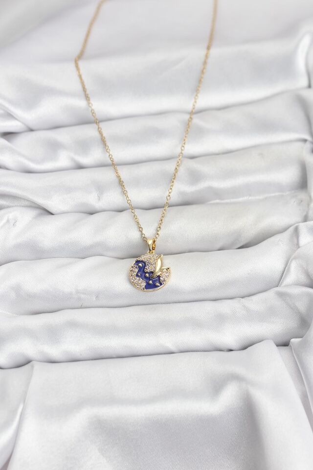 316L Çelik Zincir Gold Renk Gece Model Zirkon Taşlı Kadın Kolye