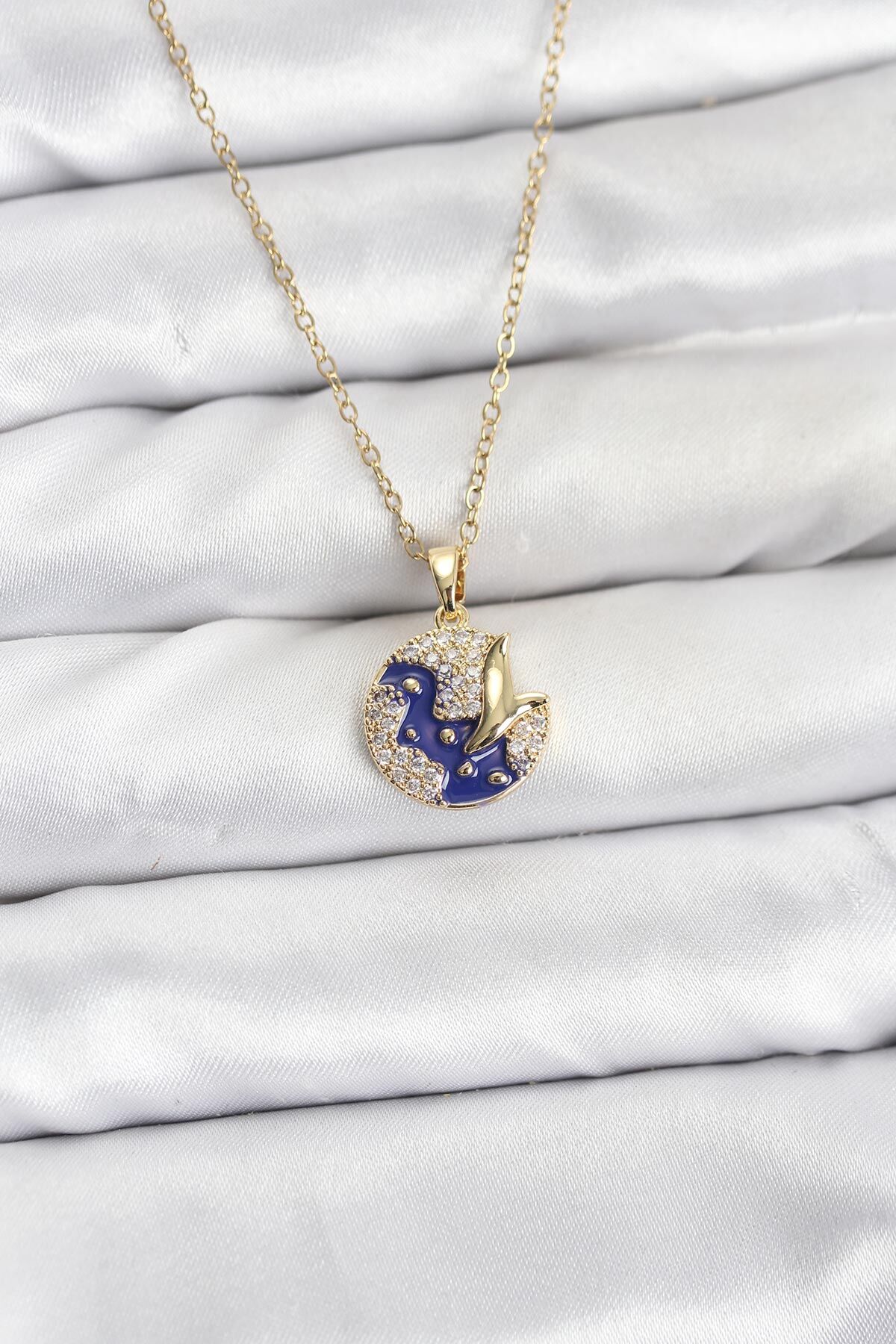 316L Çelik Zincir Gold Renk Gece Model Zirkon Taşlı Kadın Kolye