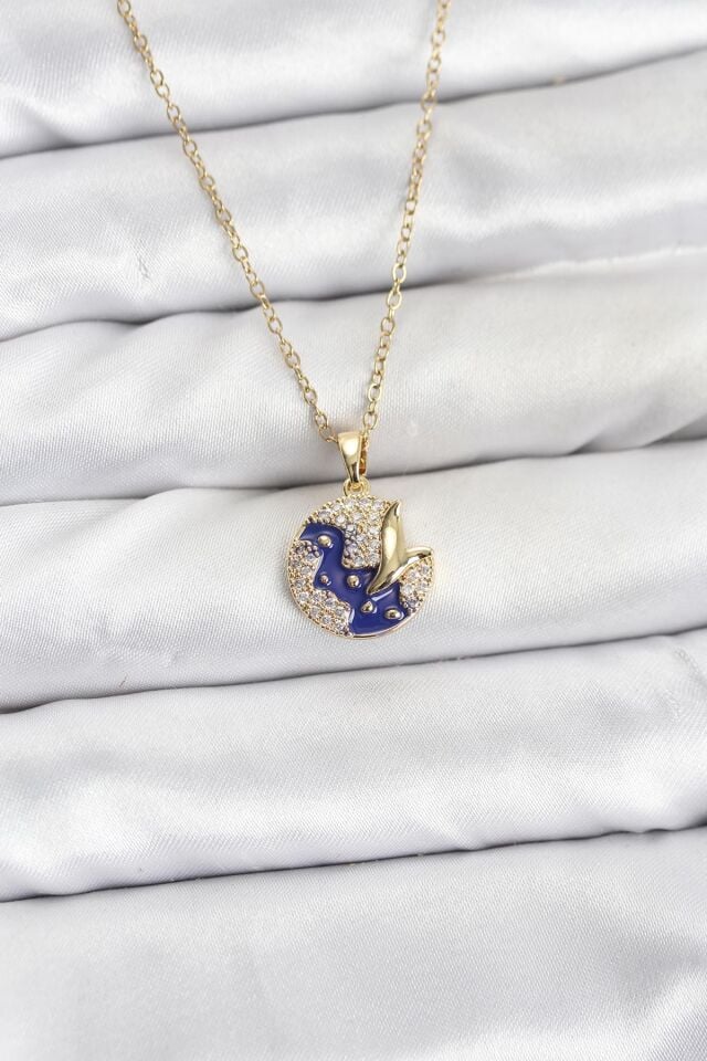 316L Çelik Zincir Gold Renk Gece Model Zirkon Taşlı Kadın Kolye