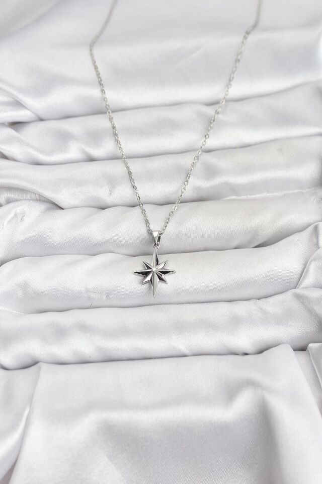 316L Çelik Zincir Gümüş Renk Kutup Yıldızı Model Kadın Kolye