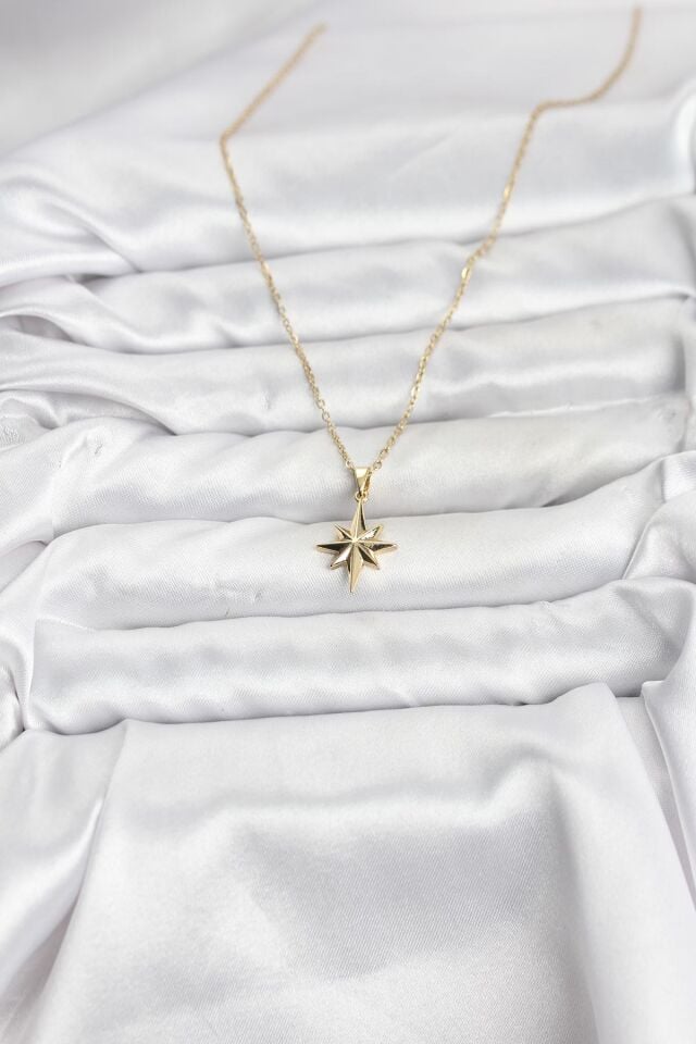 316L Çelik Zincir Gold Renk Kutup Yıldızı Model Kadın Kolye