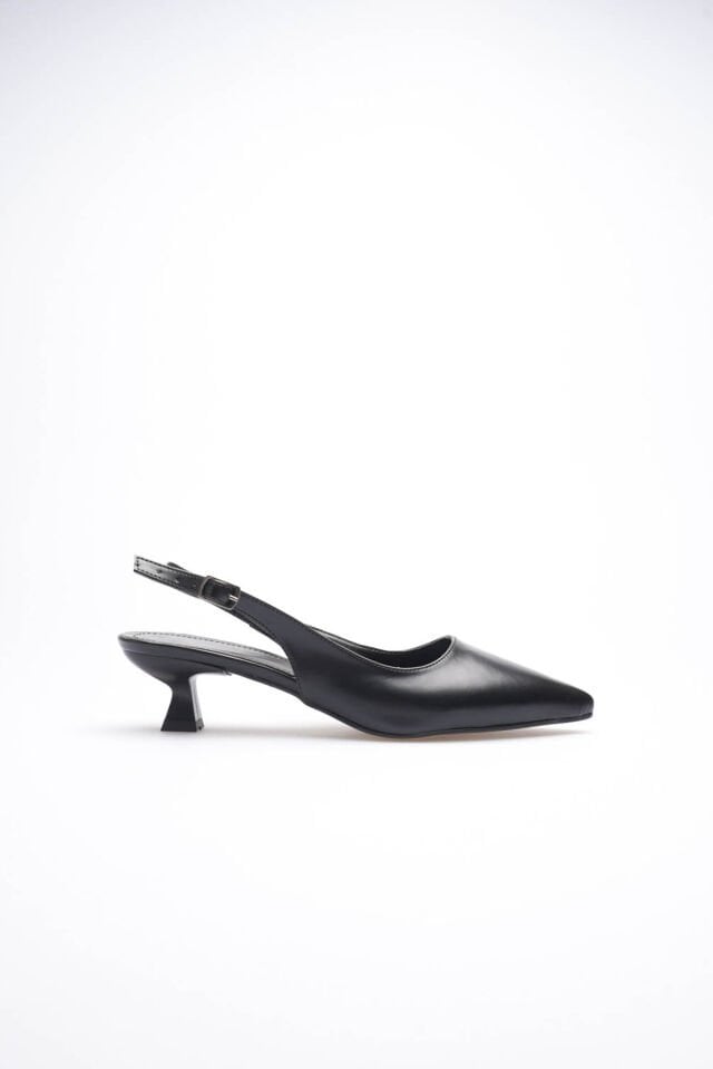 Kadın Siyah Sivri Burun Slingback Kısa Topuklu Ayakkabı TR20MS04A
