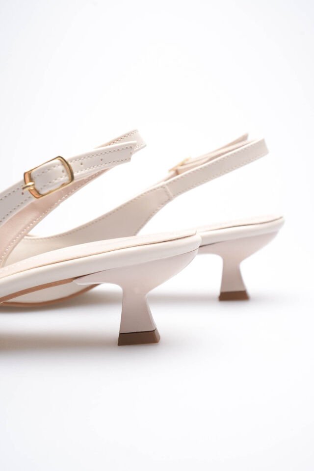 Kadın Bej Sivri Burun Slingback Kısa Topuklu Ayakkabı TR20MS04B