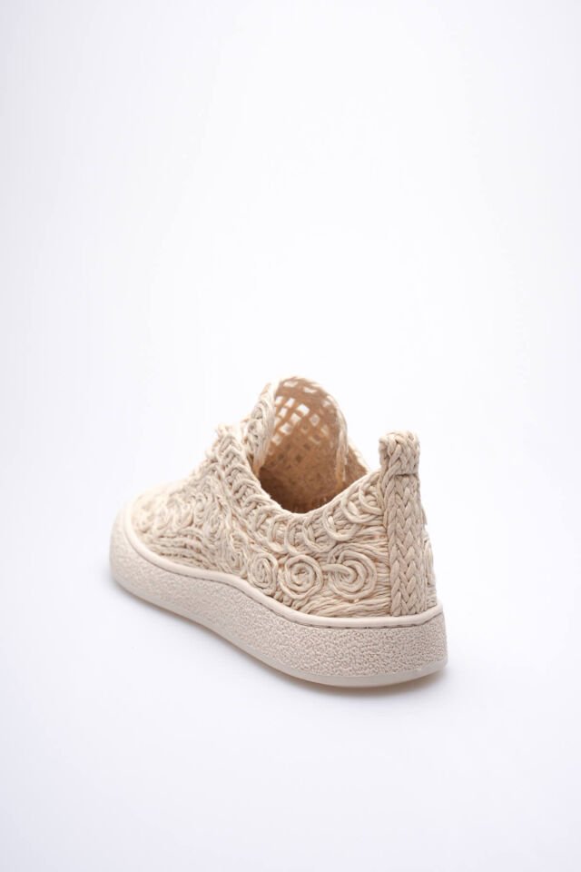 Kadın Bej Örgü Detaylı Günlük Sneaker Rahat ve Hafif Spor Ayakkabı TR01MY01C