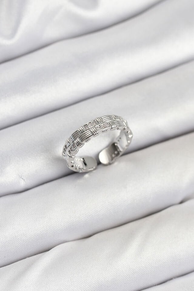 Pirinç Gümüş Renk Zirkon Taşlı Sırım Kadın Yüzük