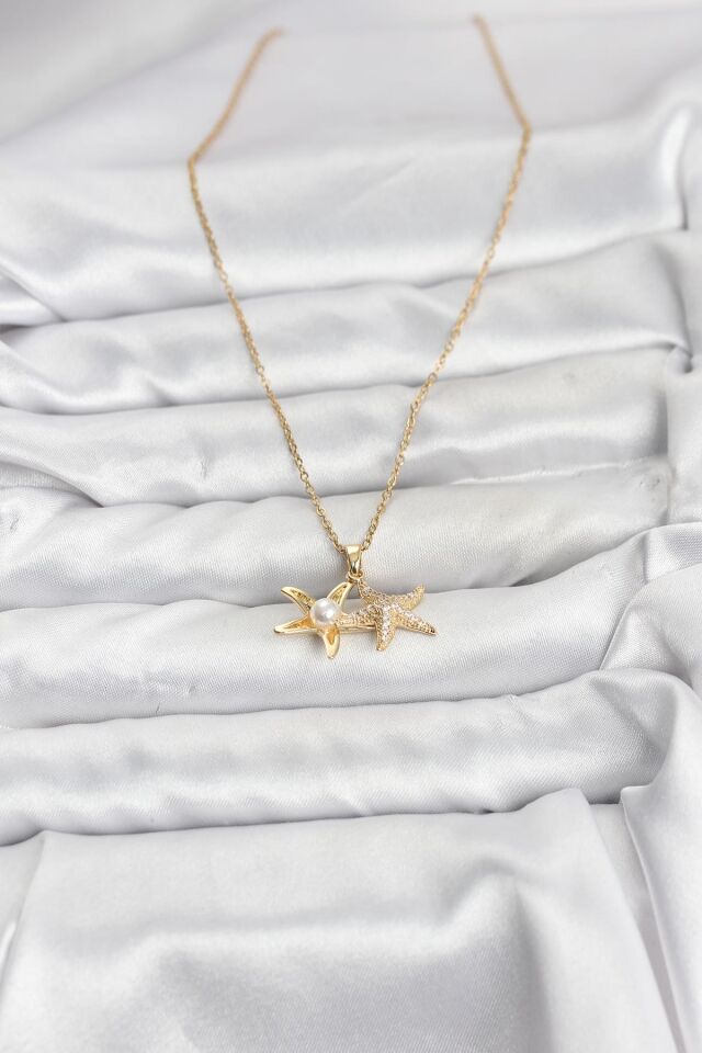 316L Çelik Zincir Gold Renk Deniz Yıldızı Model Zirkon Taşlı Kadın Kolye