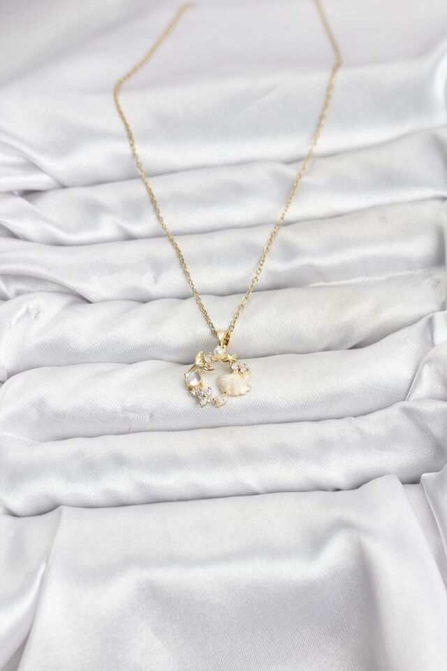 316L Çelik Zincir Gold Renk Deniz Tema Model Zirkon Taşlı Kadın Kolye