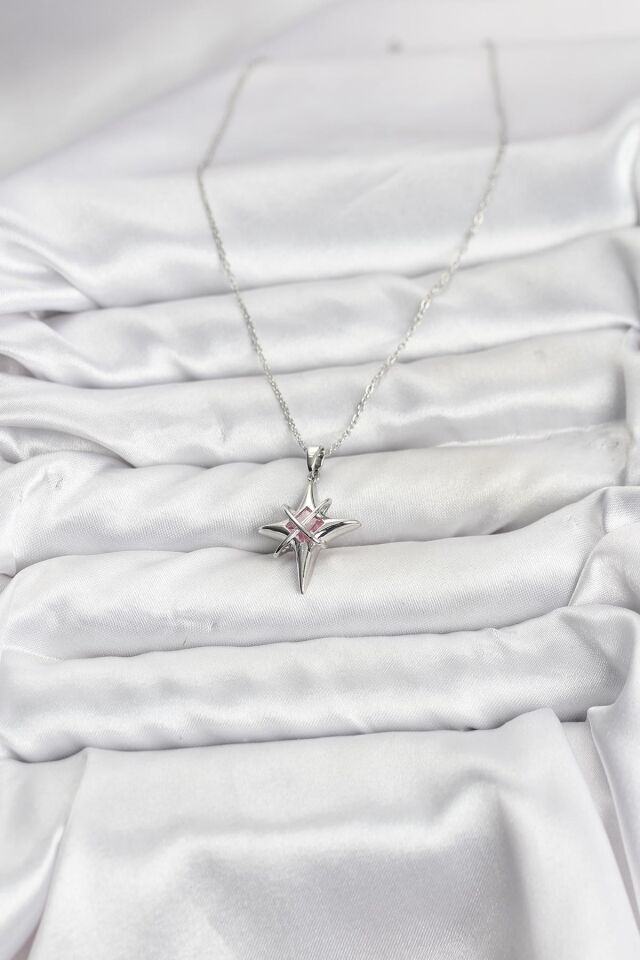 316L Çelik Gümüş Renk Zirkon Taşlı Kutup Yıldızı Model Kadın Kolye