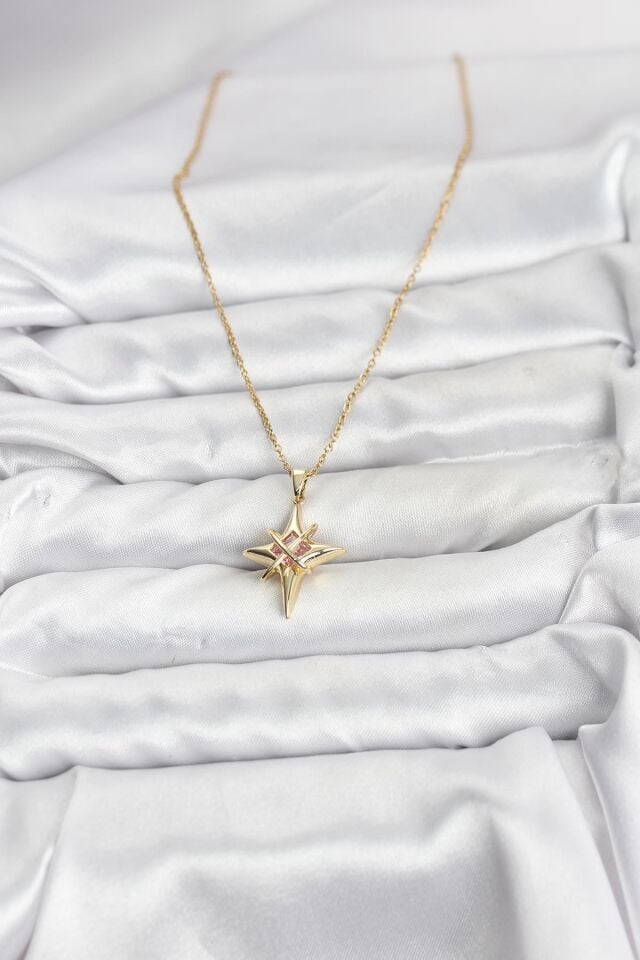 316L Çelik Gold Renk Zirkon Taşlı Kutup Yıldızı Model Kadın Kolye