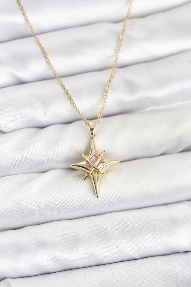 316L Çelik Gold Renk Zirkon Taşlı Kutup Yıldızı Model Kadın Kolye