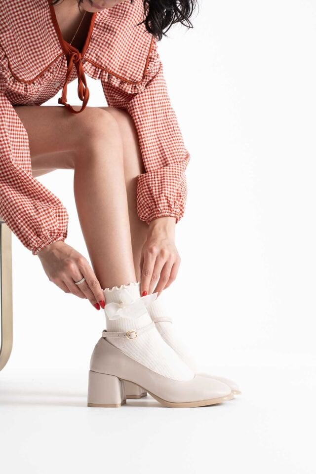 Bej Cilt Kadın Topuklu Ayakkabı TR02MS01B