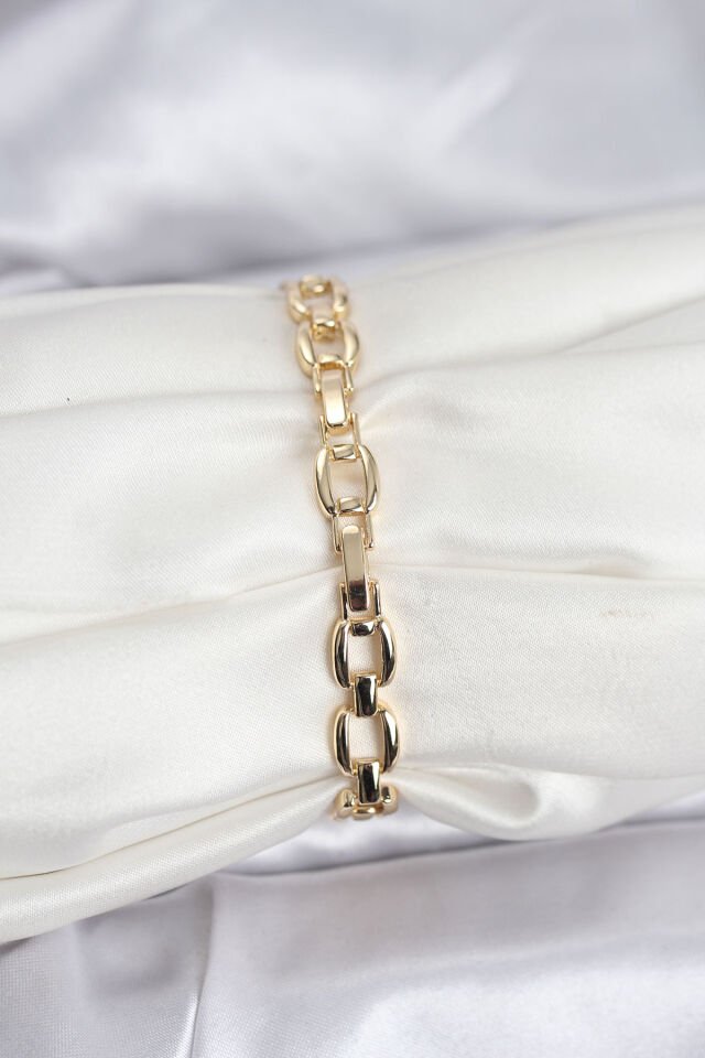 Pirinç Gold Renk VIP Seri Zincir Model Zirkon Taşlı Kadın Bileklik