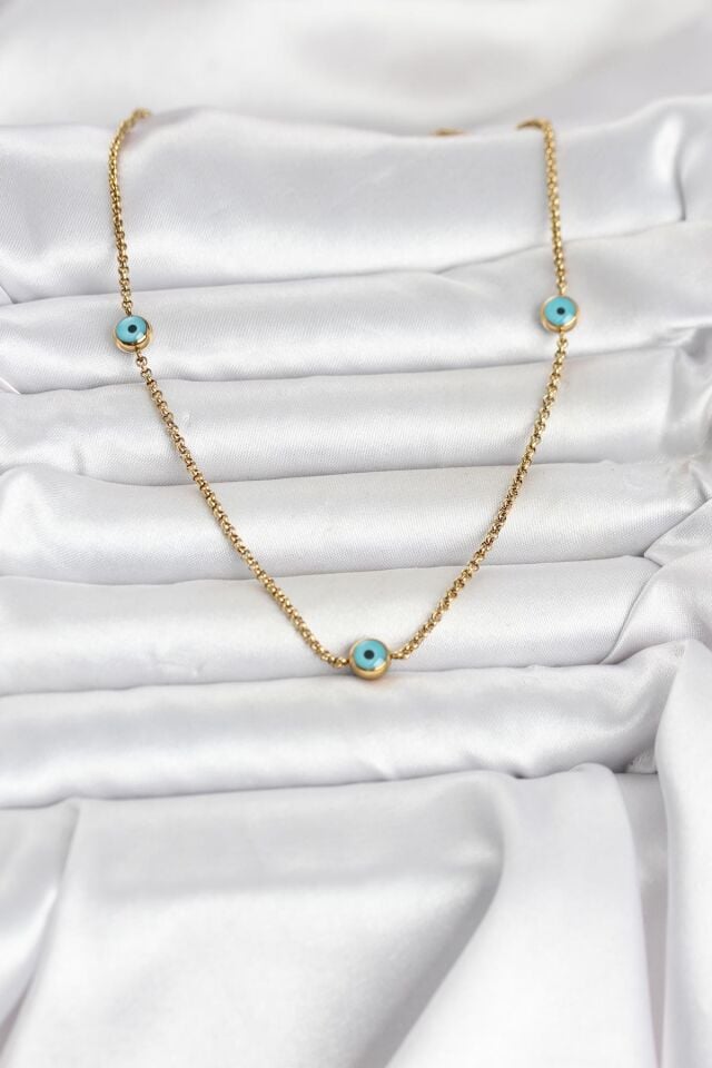 316L Çelik Gold Renk Nazarlı Model Kadın Kolye