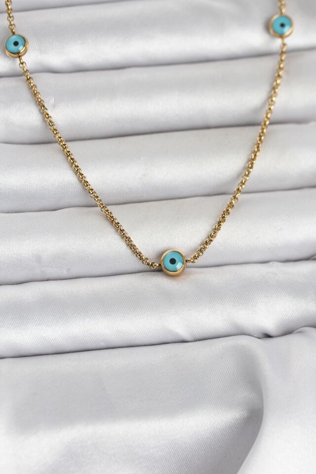 316L Çelik Gold Renk Nazarlı Model Kadın Kolye