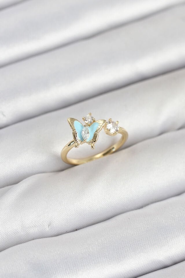 Pirinç Gold Renk Kelebek Model Kadın Yüzük