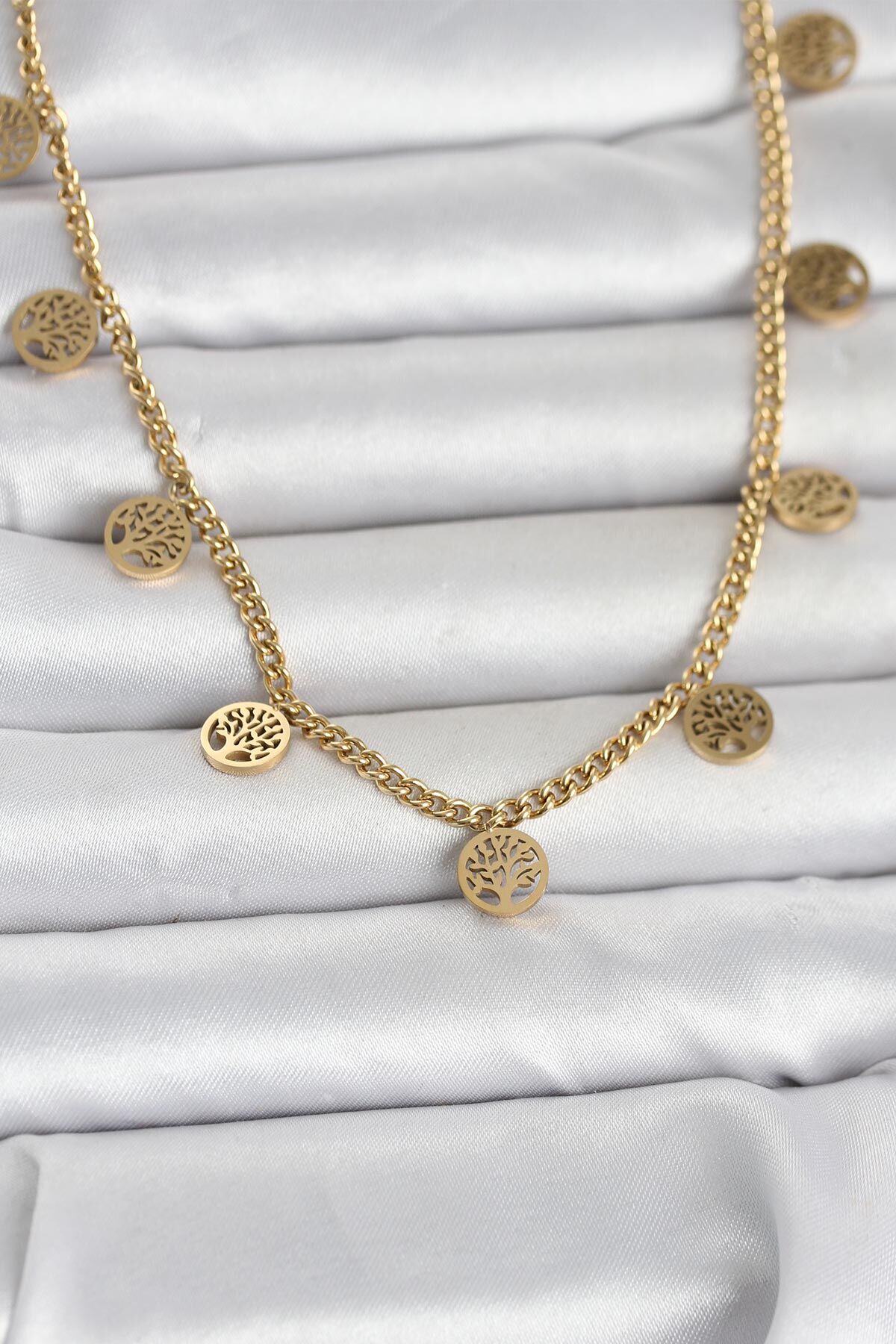 316L Çelik Gold Renk Yaşam Ağacı Model Kadın Kolye