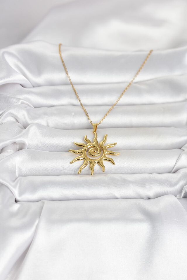 316L Çelik Gold Renk Bohem Güneş Model Kadın Kolye
