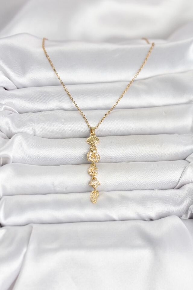 316L Çelik Gold Renk Deniz Temalı Y Model Zirkon Taşlı Kadın Kolye