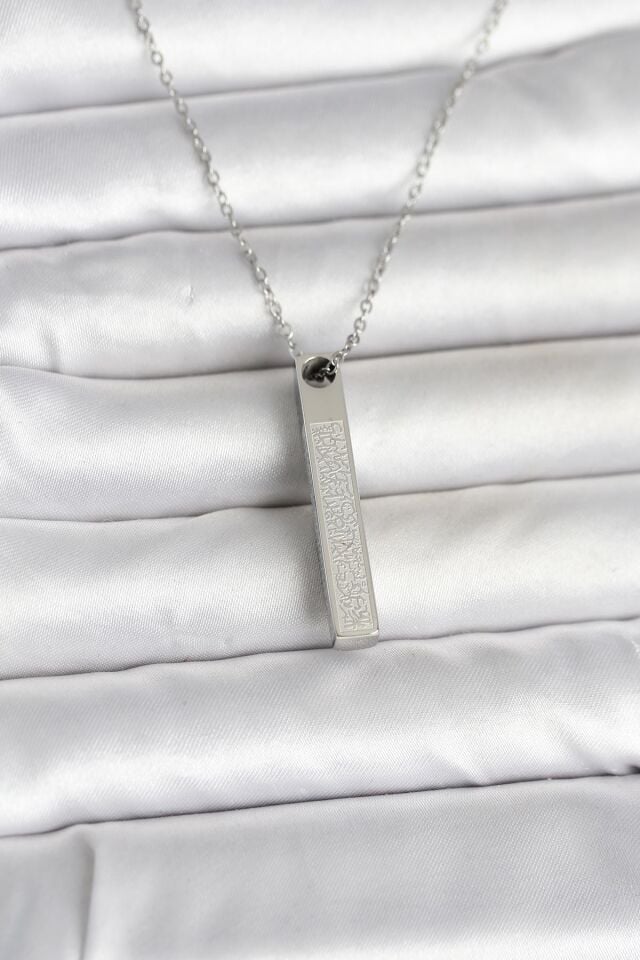 316L Çelik Gümüş Renk Ayetel Kürsi Yazılı Bar Çubuk Kolye