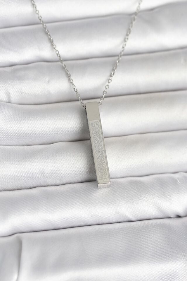 316L Çelik Gümüş Renk Ayetel Kürsi Yazılı Bar Çubuk Kolye