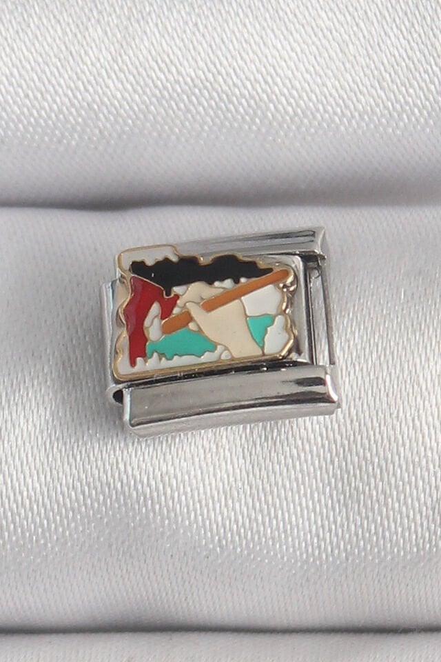 316L Çelik Gümüş Renk Renkli Palet Fırça İşlemeli Model Nomination Charm