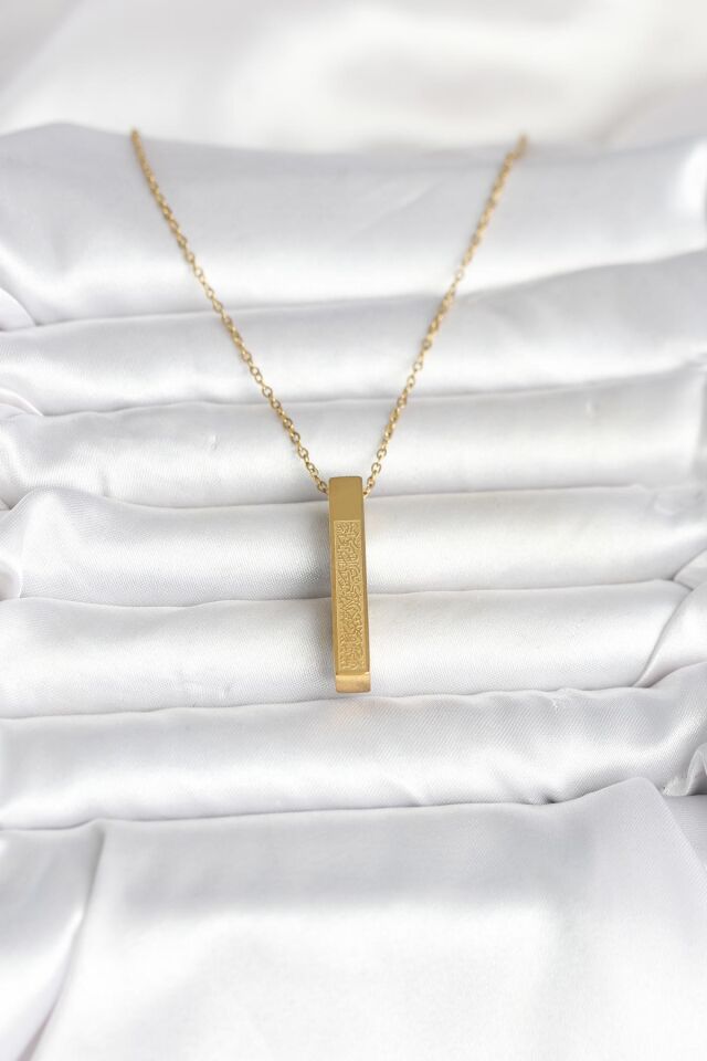 316L Çelik Gold Renk Ayetel Kürsi Yazılı Bar Çubuk Kolye