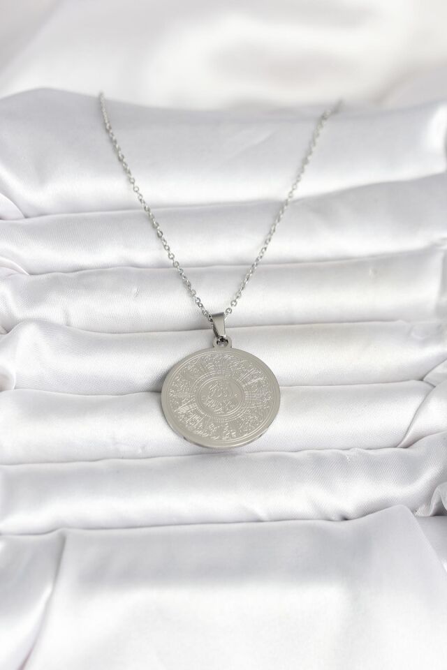 316L Çelik Gümüş Renk Ayetel Kürsi Yazılı Kolye