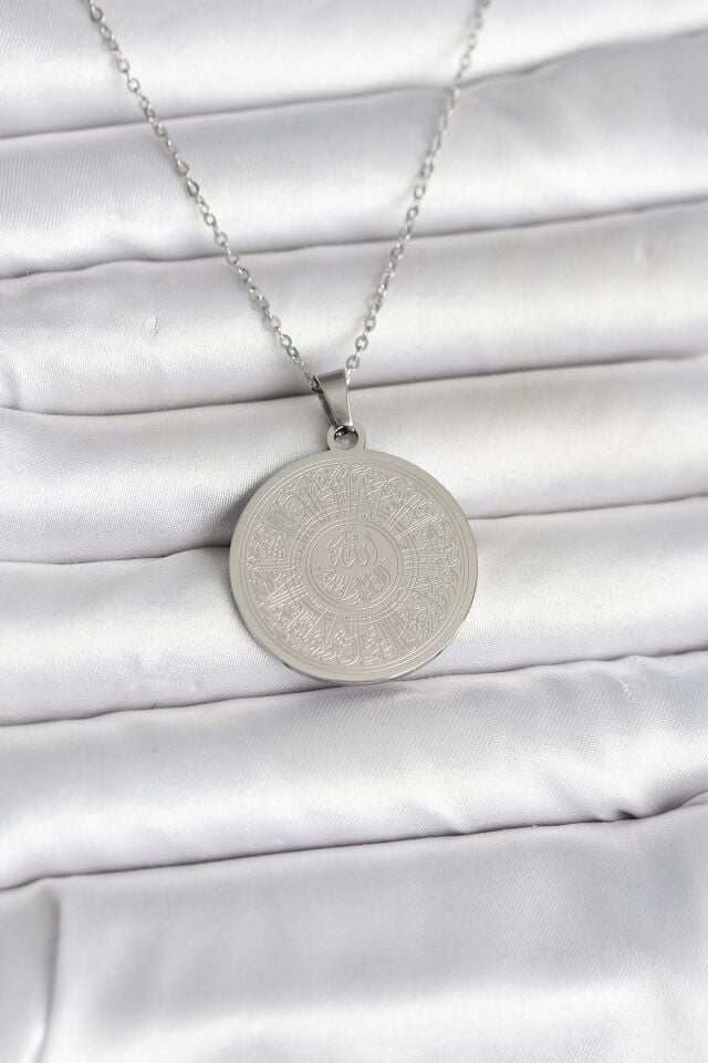 316L Çelik Gümüş Renk Ayetel Kürsi Yazılı Kolye