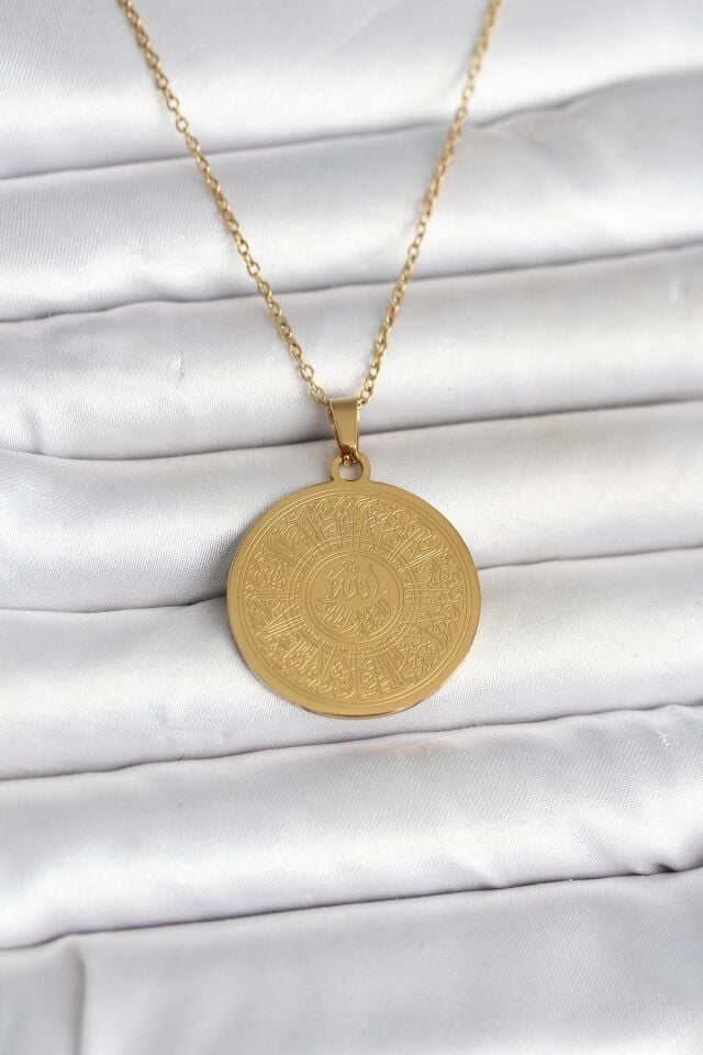 316L Çelik Gold Renk Ayetel Kürsi Yazılı Kolye