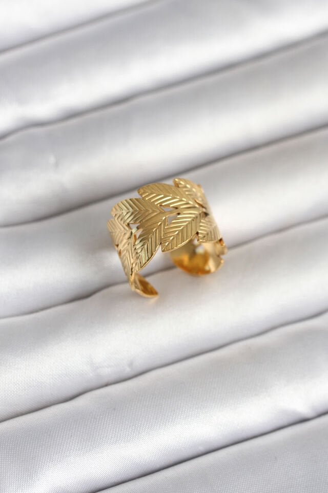 316L Çelik Gold Renk Başak Modeli Kadın Yüzük