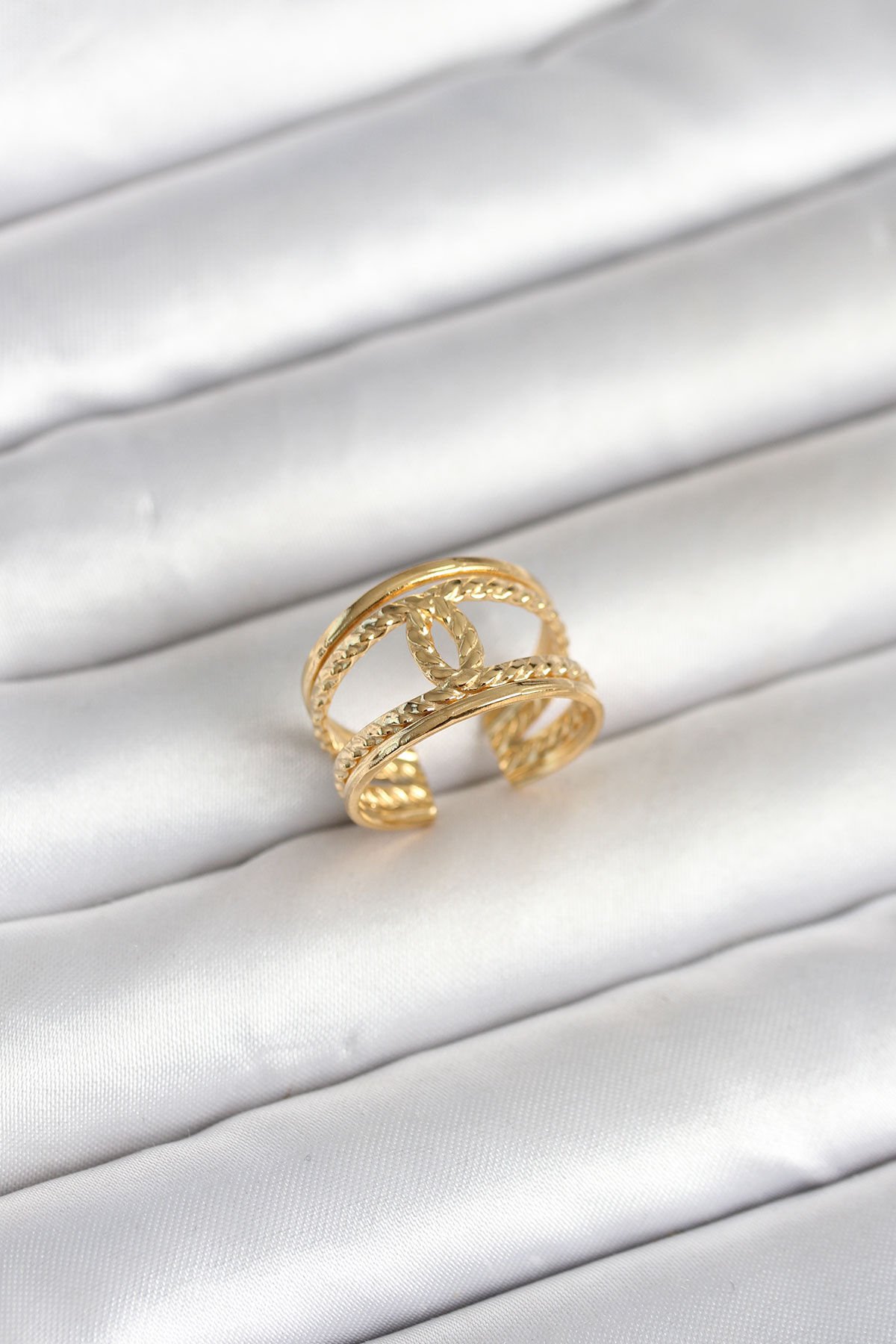 316L Çelik Gold Renk Burgu Düğüm Model Kadın Yüzük