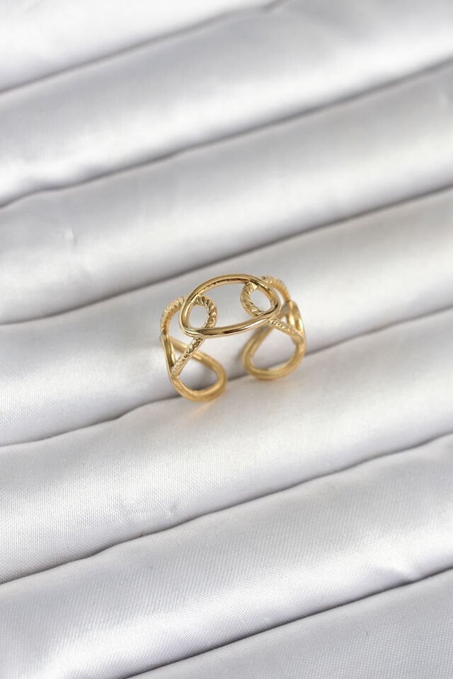 316L Çelik Gold Renk Zincir Model Kadın Yüzük