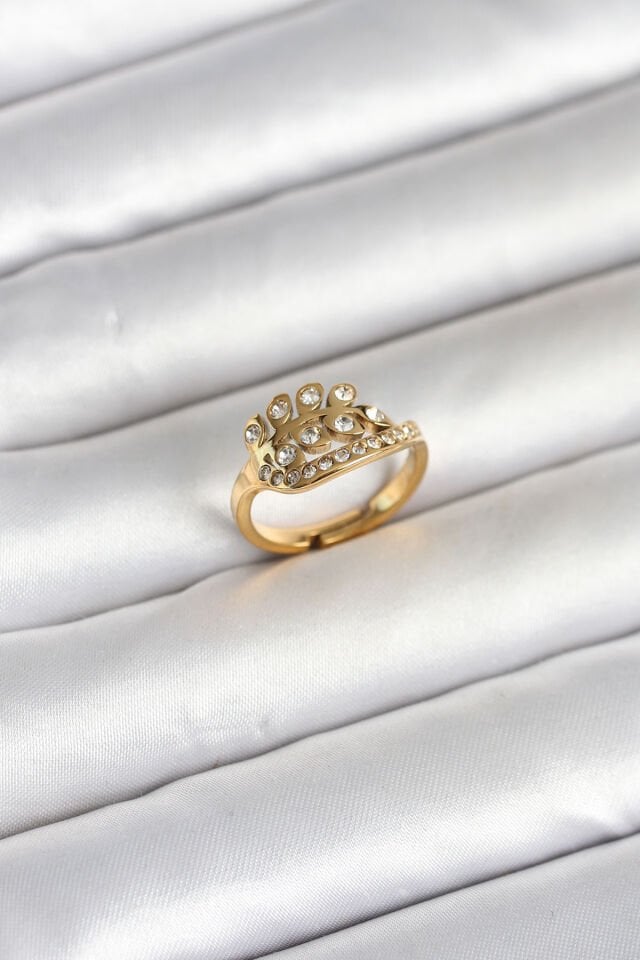 316L Çelik Gold Renk Zirkon Taşlı Kalp Model Kadın Yüzük