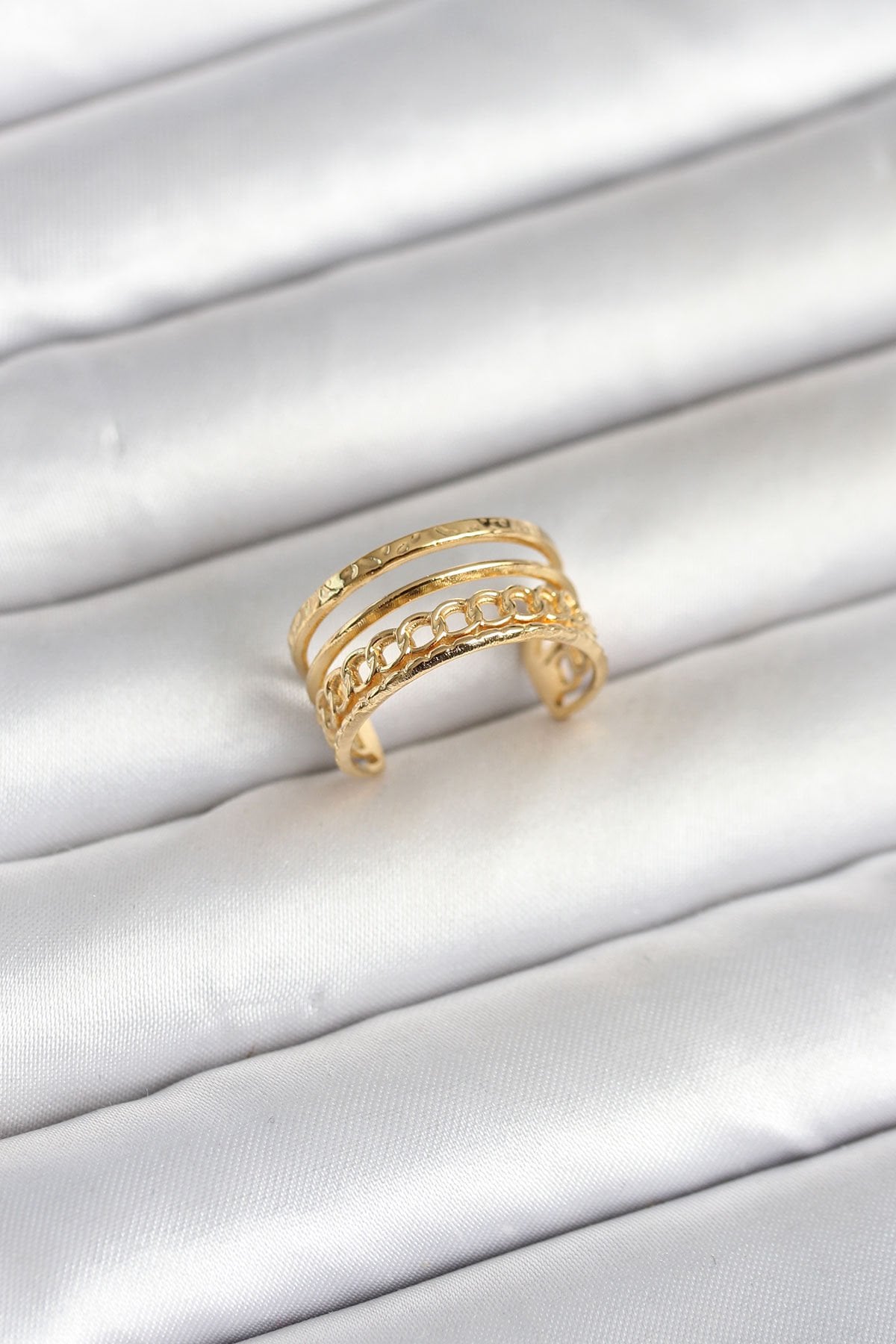 316L Çelik Gold Renk Zincirli Vintage Model Kadın Yüzük