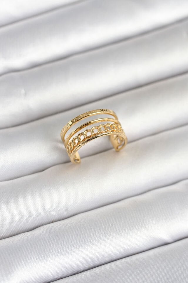 316L Çelik Gold Renk Zincirli Vintage Model Kadın Yüzük