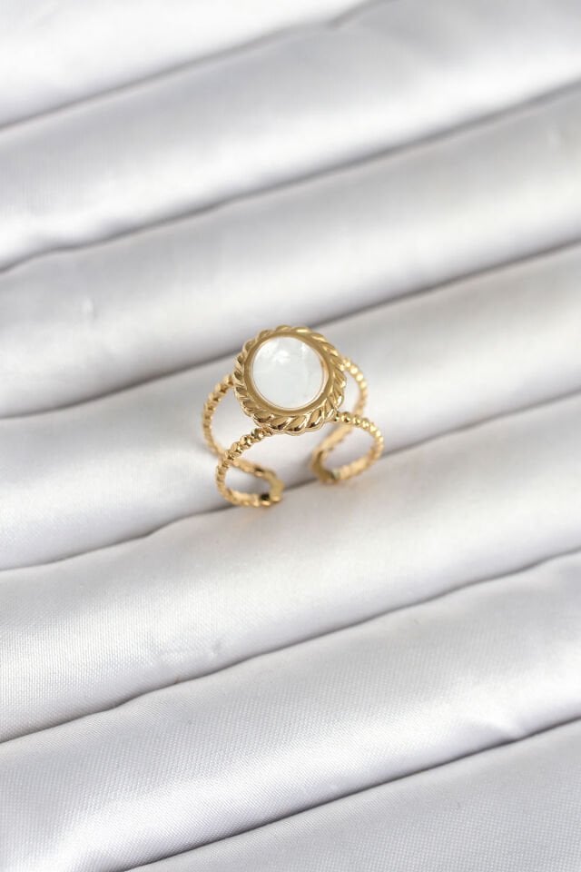 316L Çelik Gold Renk Sedefli Vintage Kadın Yüzük