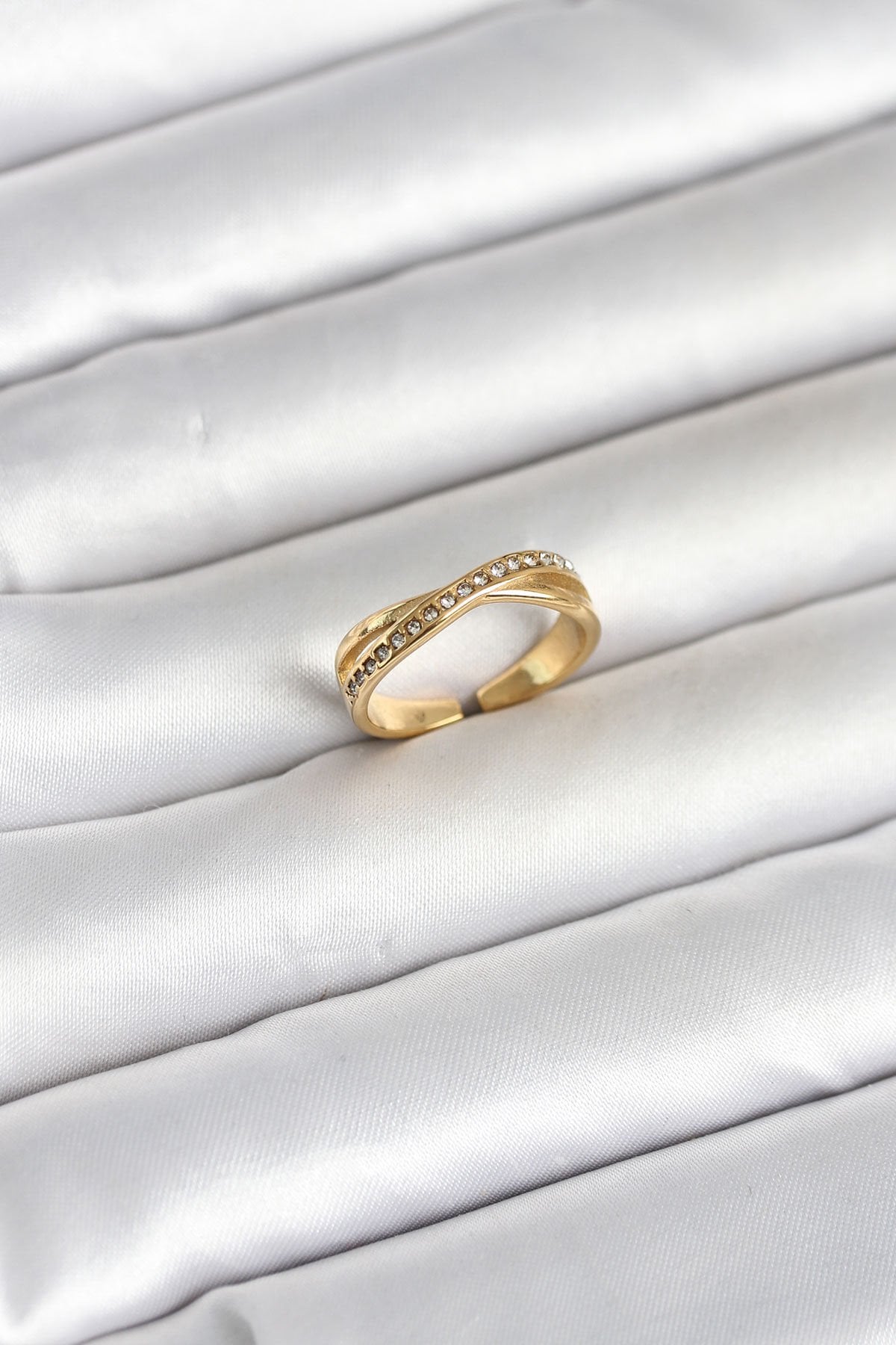 316L Çelik Gold Renk Zirkon Taşlı Kadın Yüzük