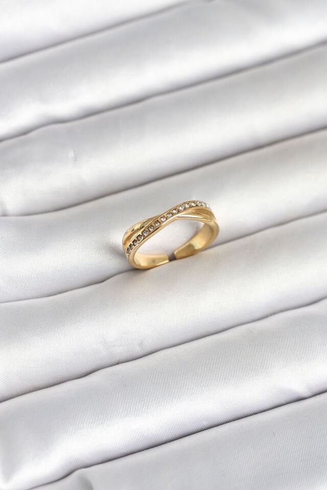 316L Çelik Gold Renk Zirkon Taşlı Kadın Yüzük