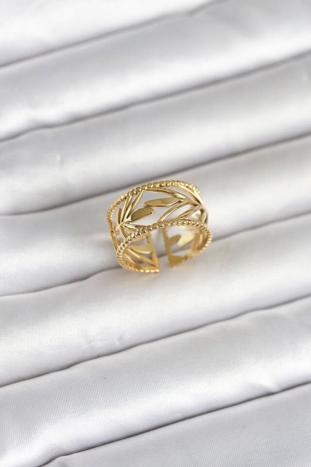 316L Çelik Gold Renk Başak Model Kadın Yüzük